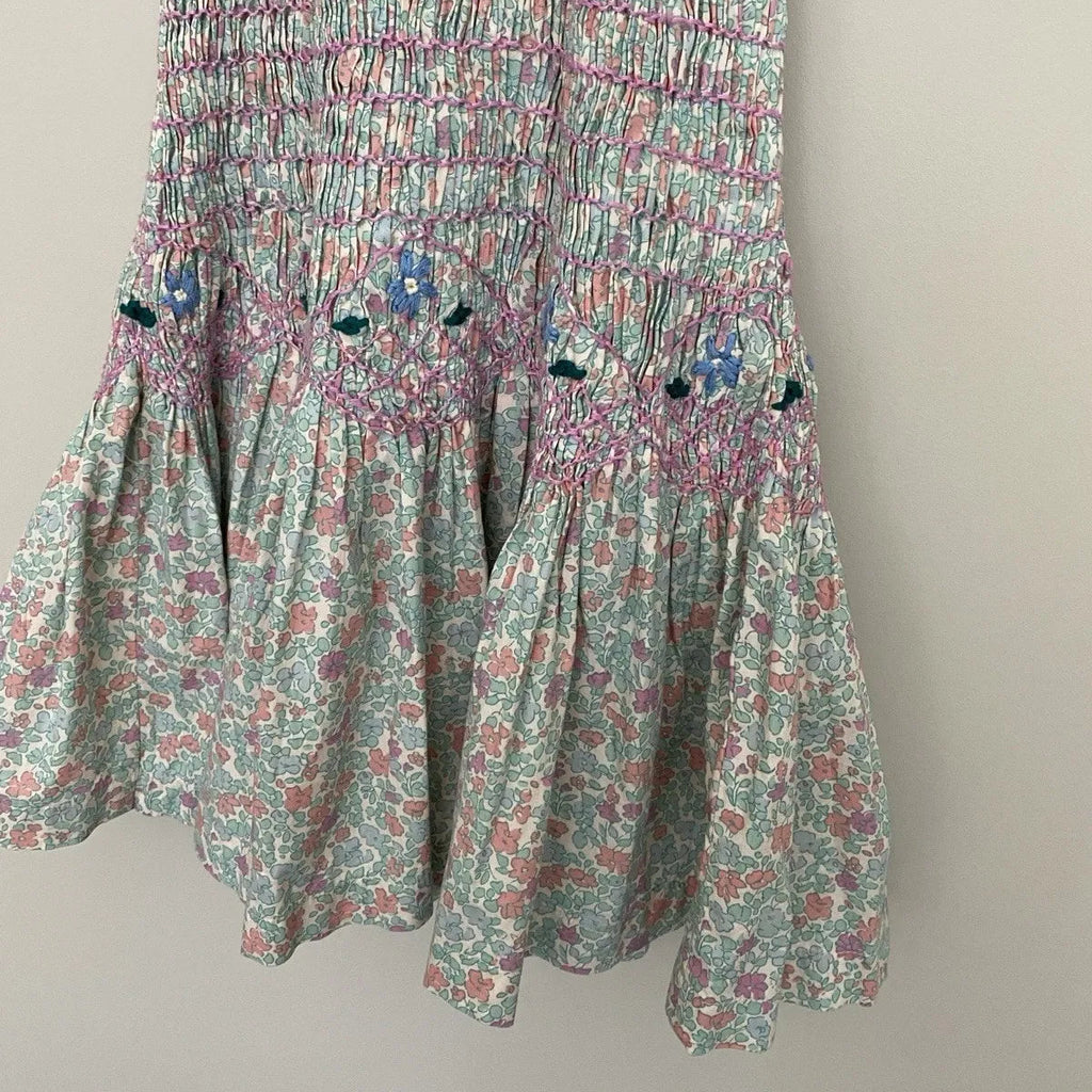 Backless pleated floral embroidered mini dress