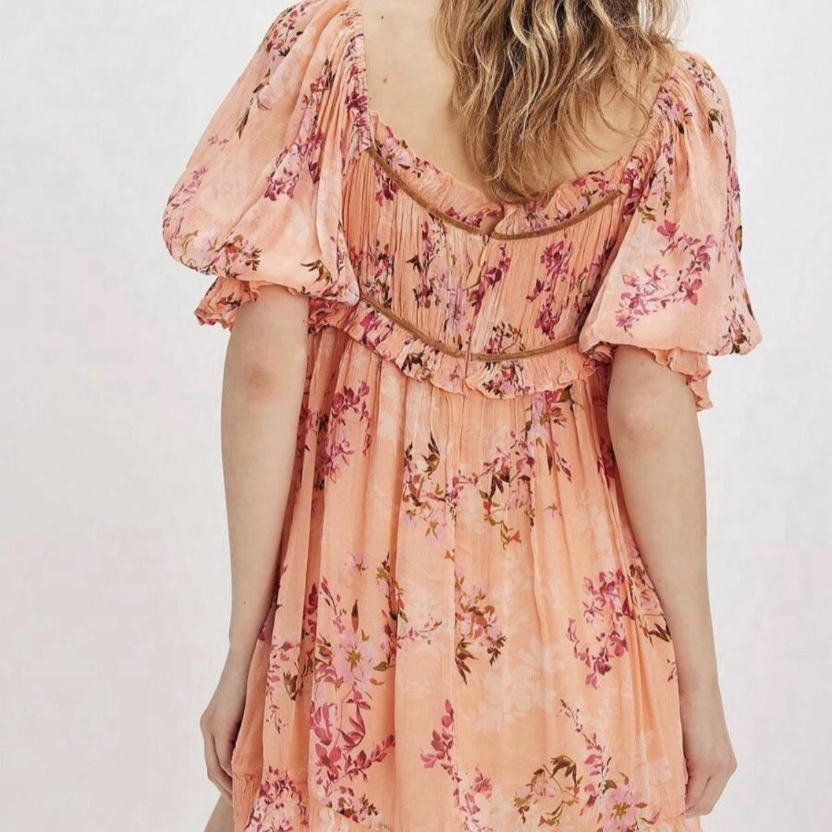 Floral print square neck mini dress