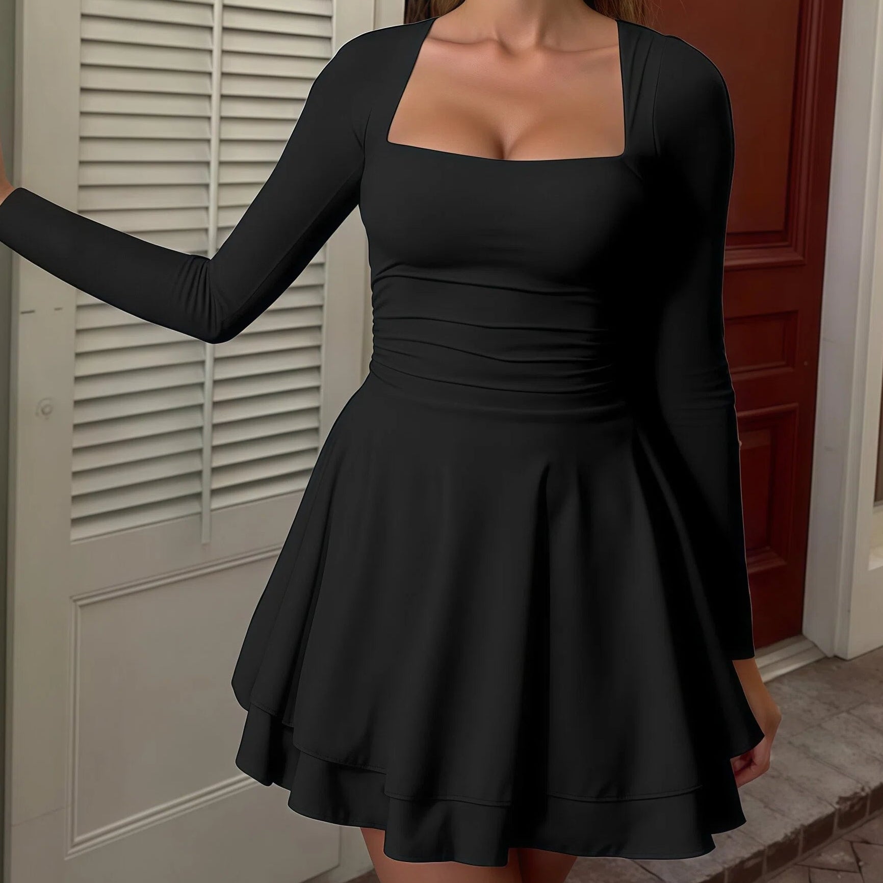 Long sleeve square neck mini dress