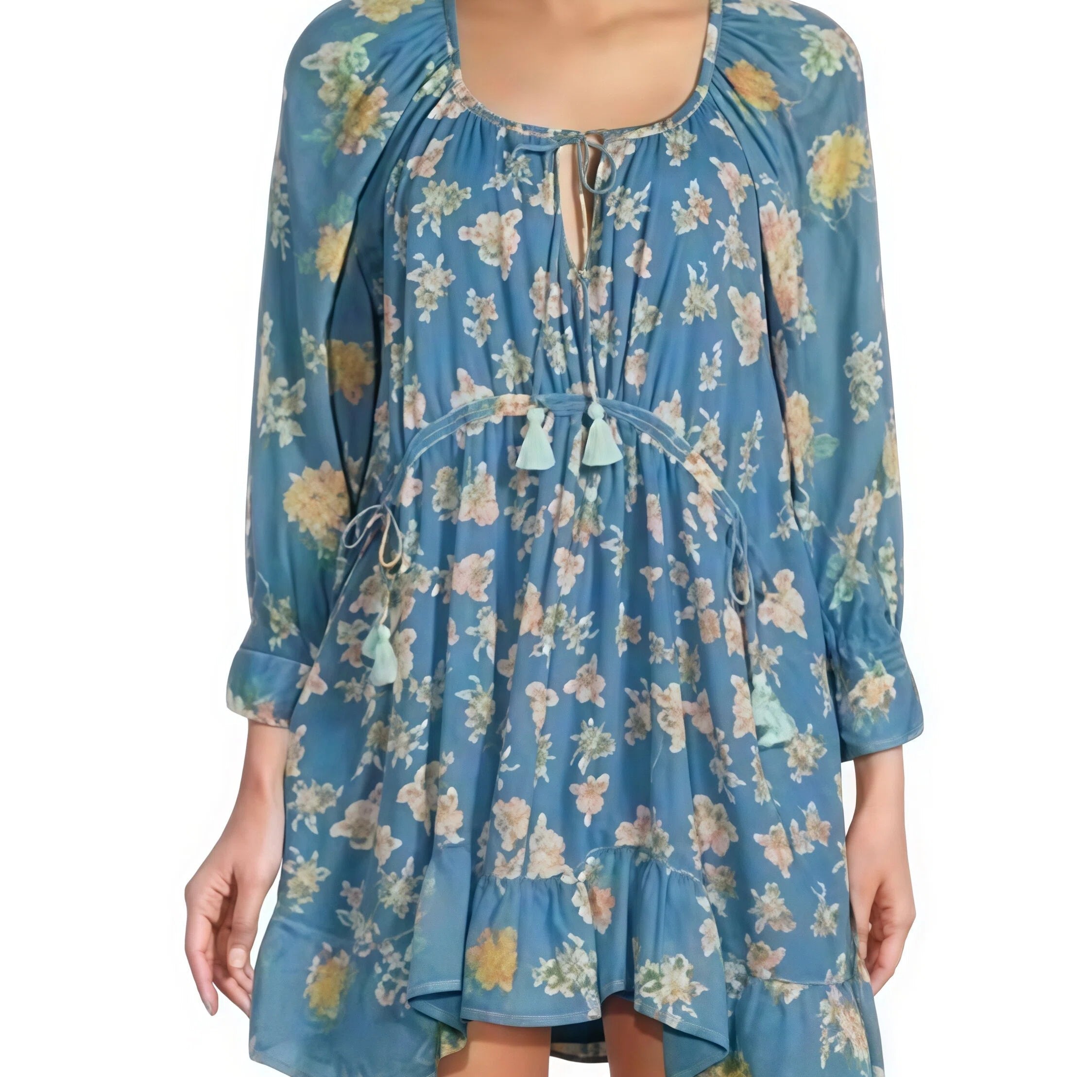 Blue floral dress on a white background