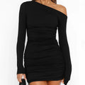 One shoulder long sleeve ruched bodycon mini dress