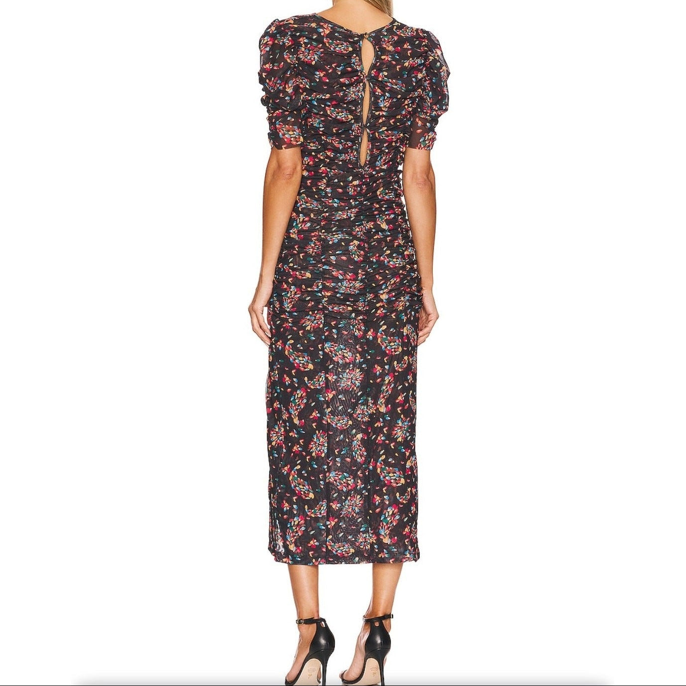 Puff sleeve ruffled mesh dress