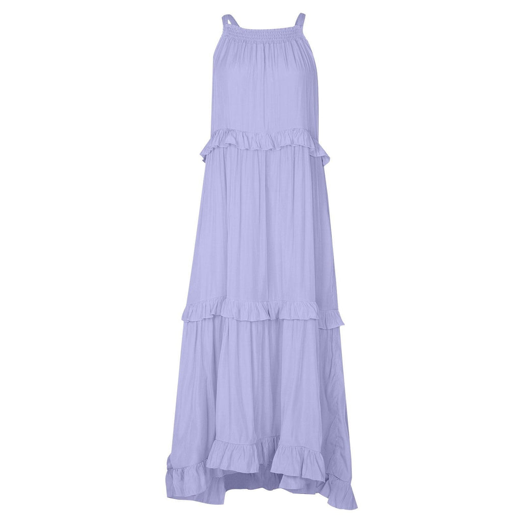 Sleeveless halter tiered ruffle pocket maxi dress