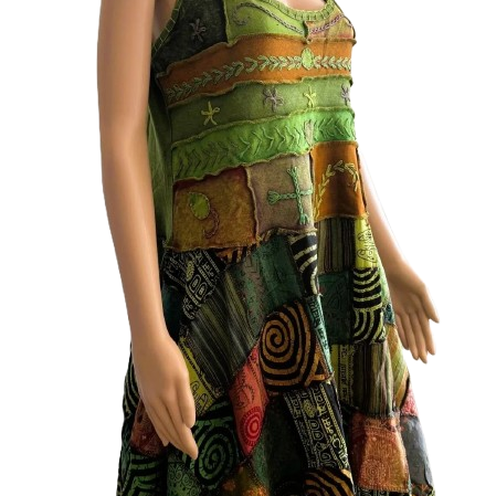 Sleeveless lace trimmed asymmetrical dress